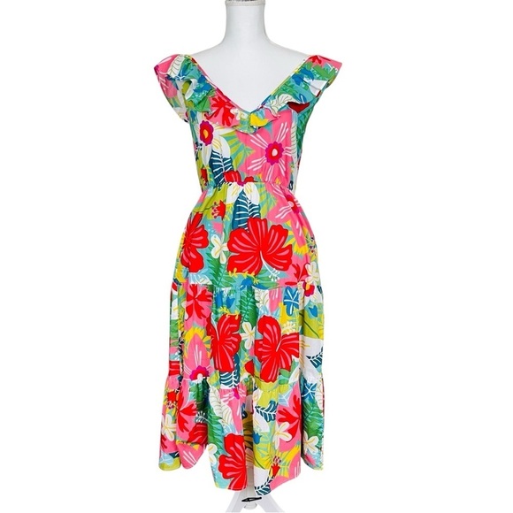 Sugarlips Dresses & Skirts - Sugarlips Tropical Print Midi Dress Size Medium
